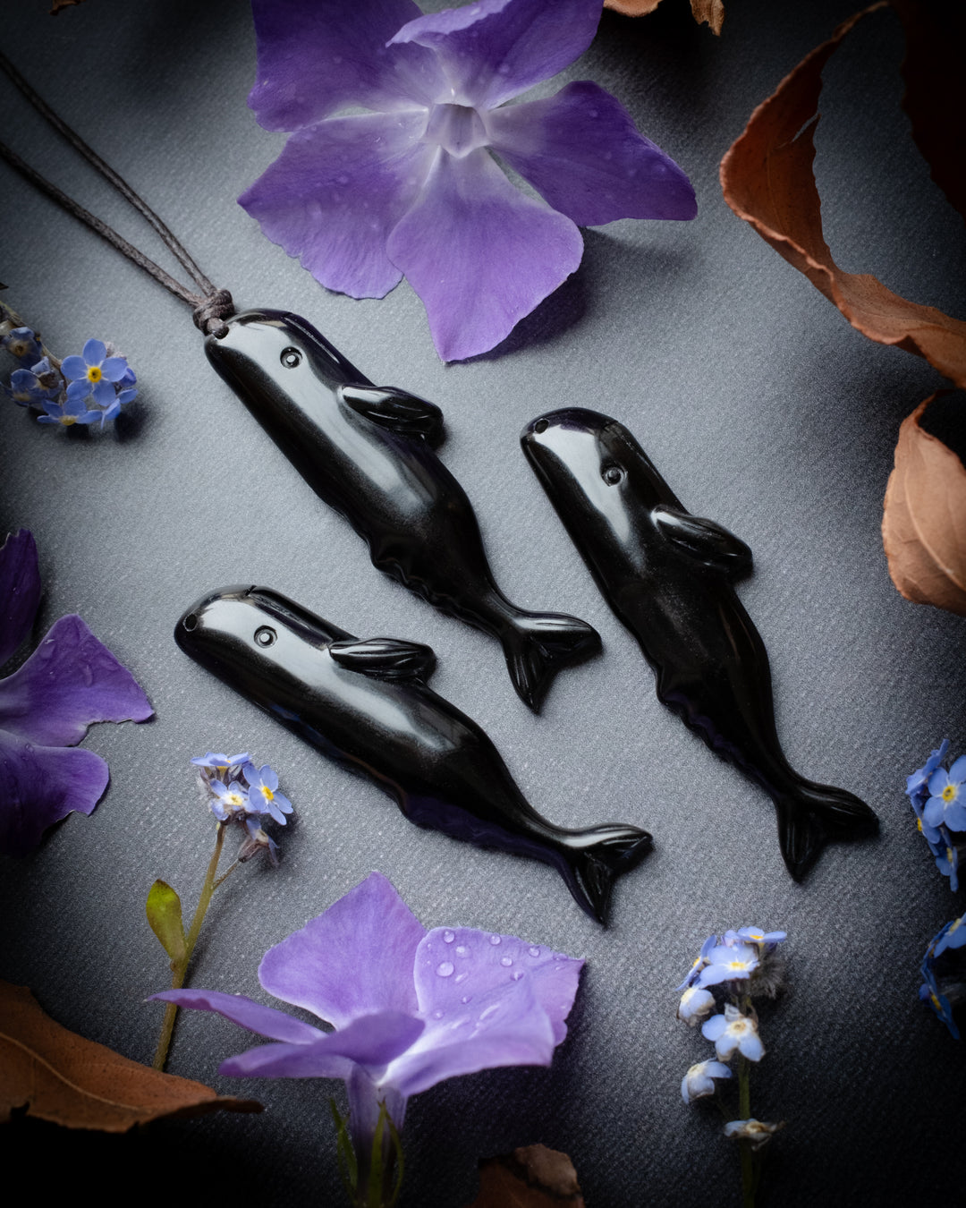Obsidian Hand Carved Sperm Whale Necklace - The Healing Pear