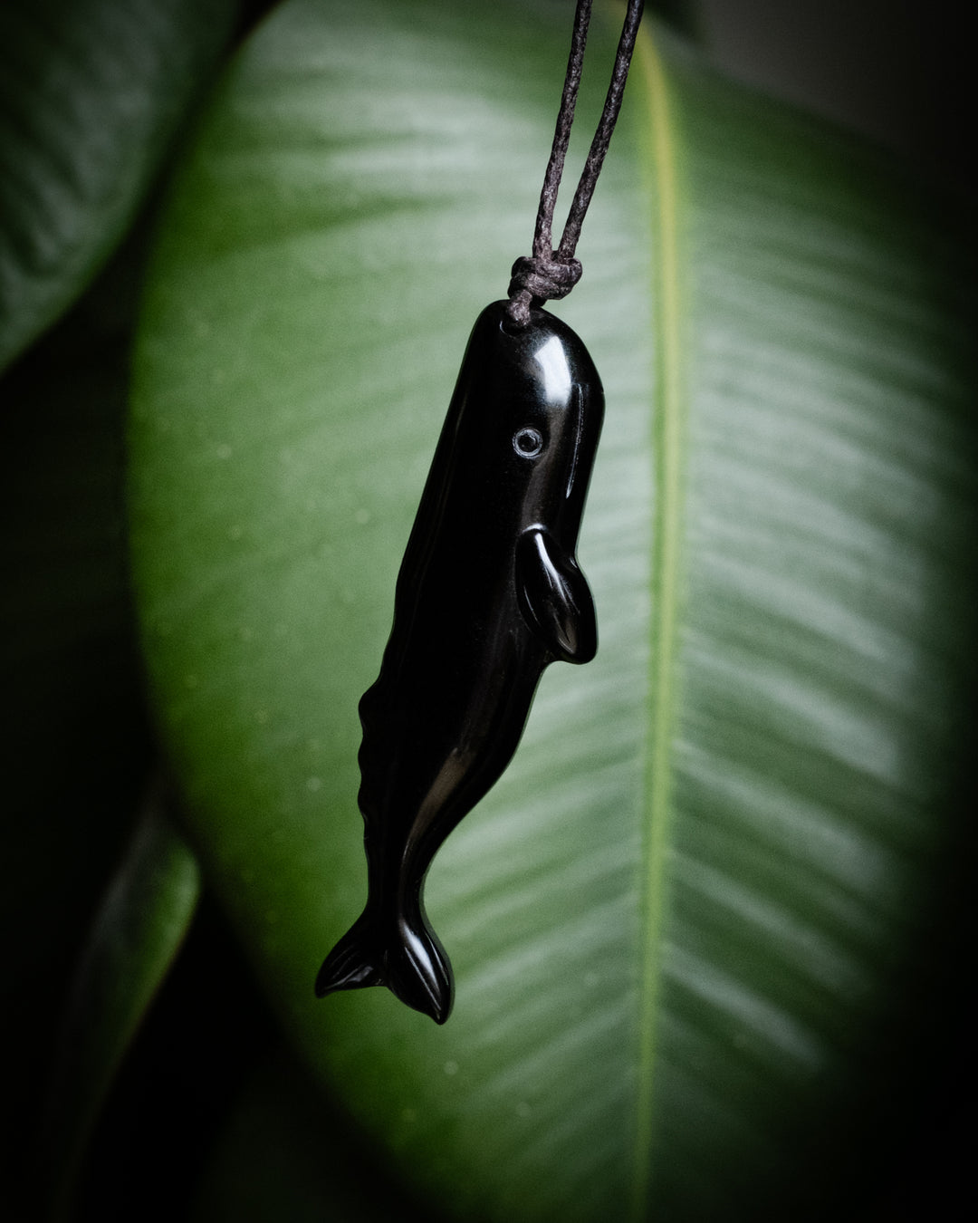 Obsidian Hand Carved Sperm Whale Necklace - The Healing Pear