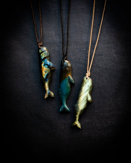 Rainbow Chrysocolla Hand Carved Sperm Whale Necklace - The Healing Pear