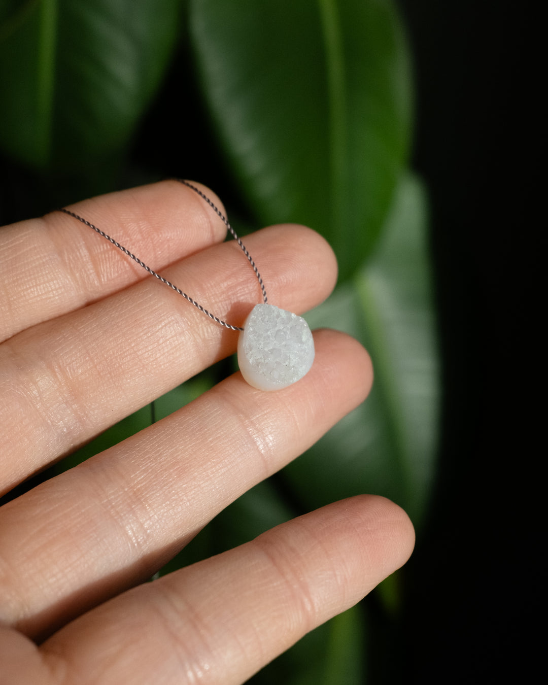 White Druzy Agate Vegan Silk Necklace