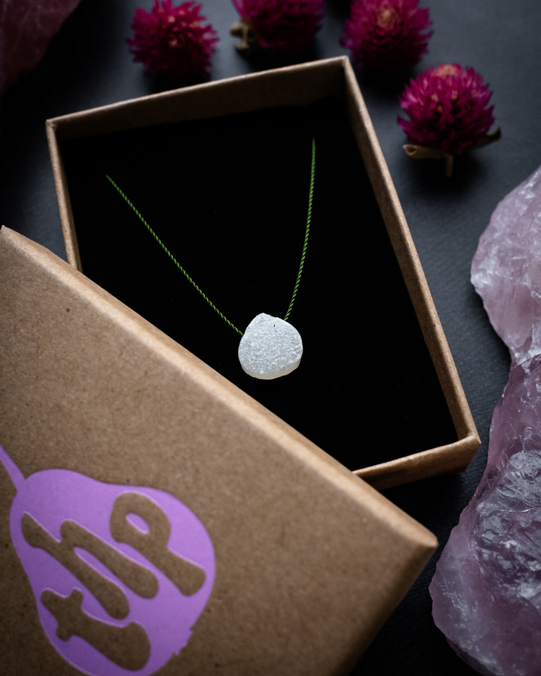 White Druzy Agate Vegan Silk Necklace