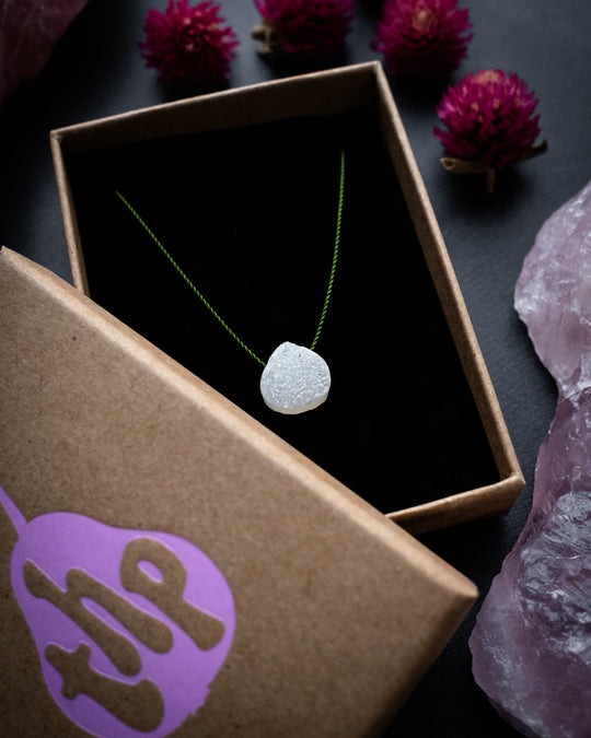 White Druzy Agate Vegan Silk Necklace