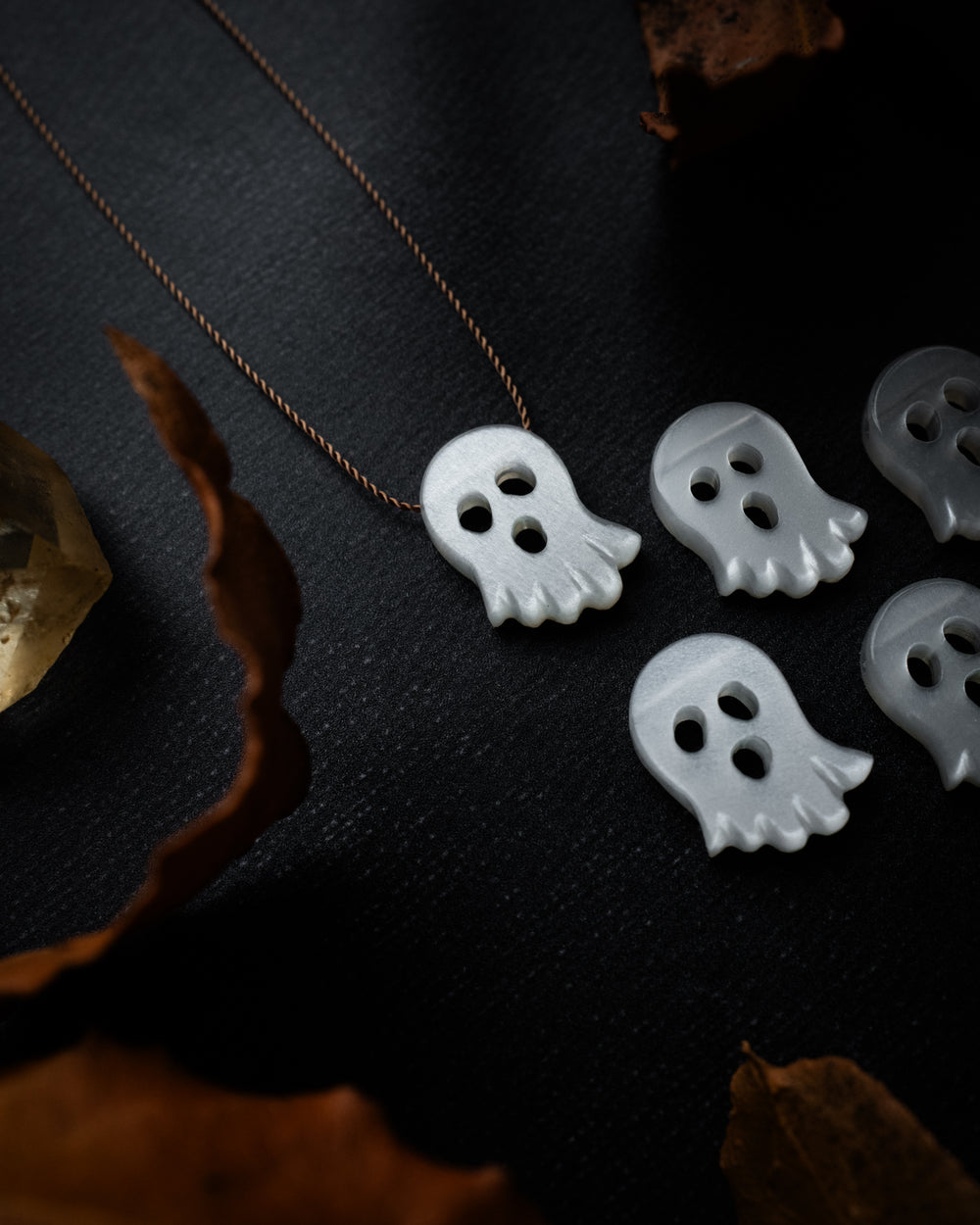 White Moonstone Hand Carved Ghost Necklace