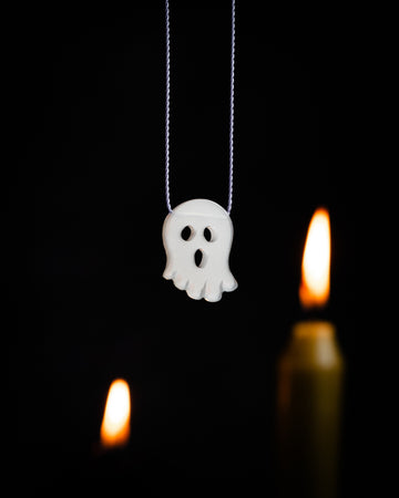 White Moonstone Hand Carved Ghost Necklace