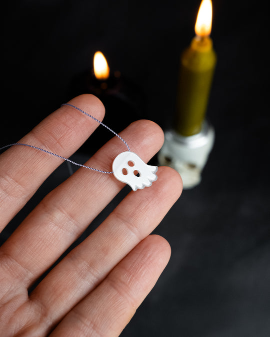 White Moonstone Hand Carved Ghost Necklace