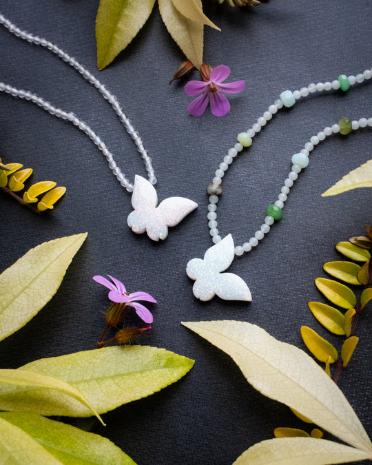 Angel Aura Opal Hand Carved Butterfly Beaded Necklace - The Healing Pear