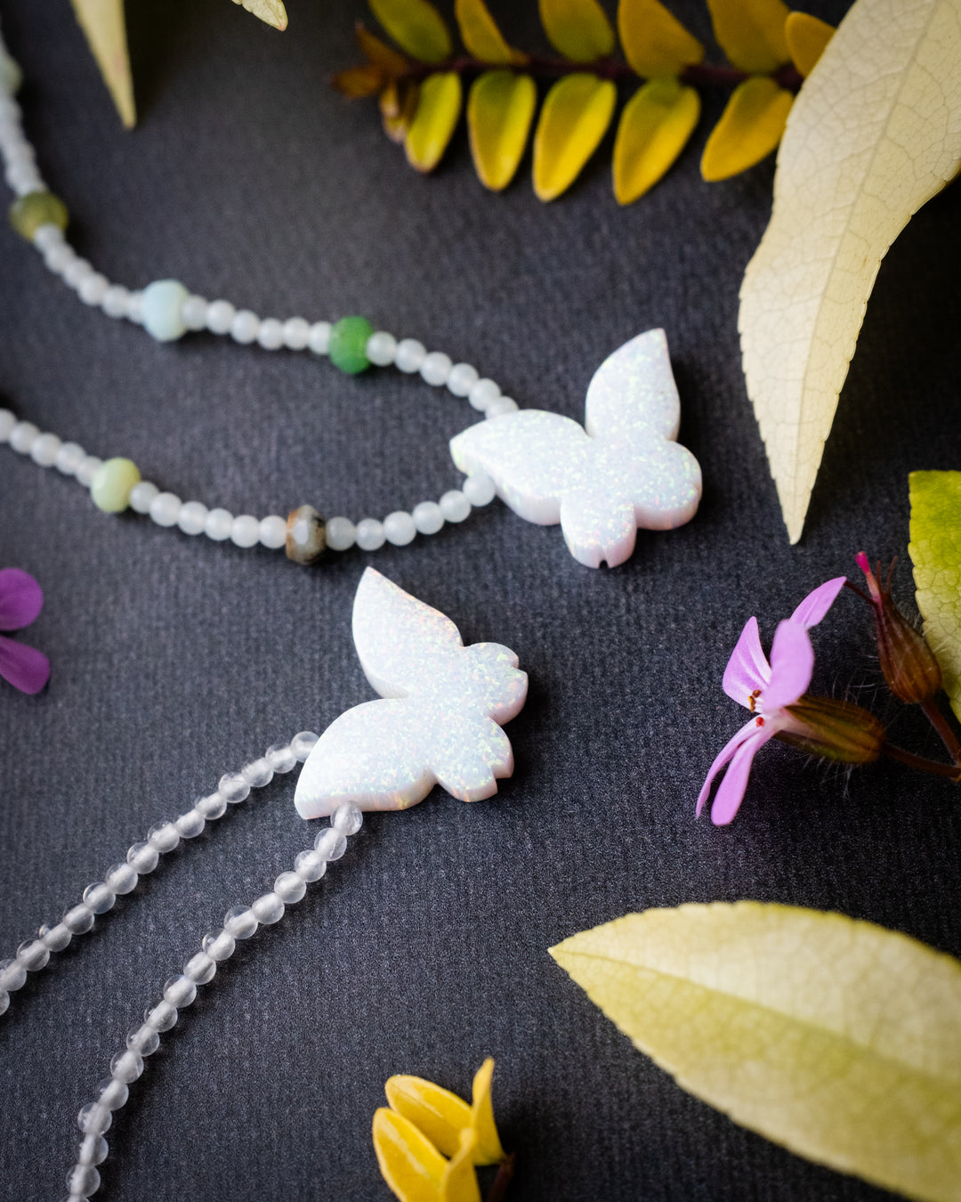 Angel Aura Opal Hand Carved Butterfly Beaded Necklace - The Healing Pear