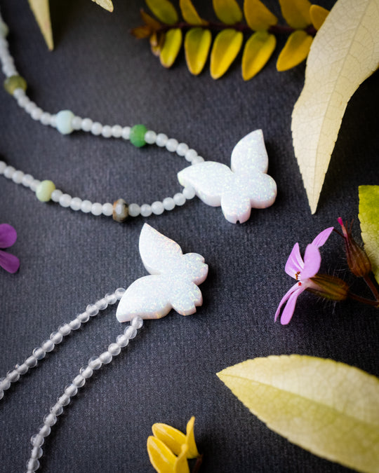 Angel Aura Opal Hand Carved Butterfly Beaded Necklace - The Healing Pear