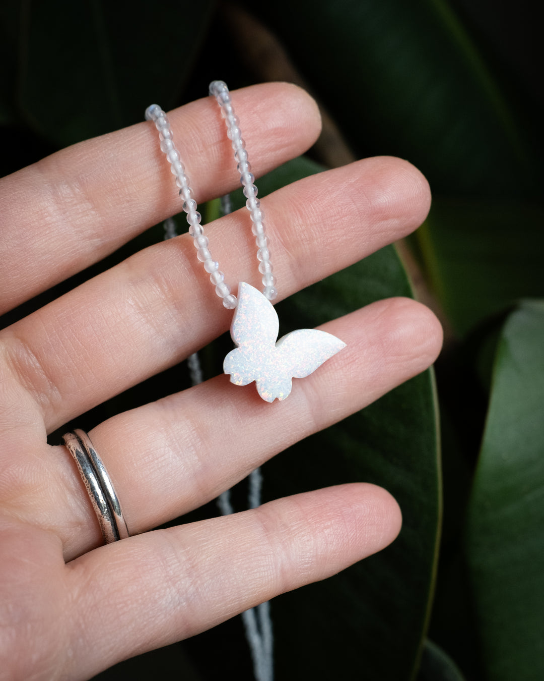 Angel Aura Opal Hand Carved Butterfly Beaded Necklace - The Healing Pear