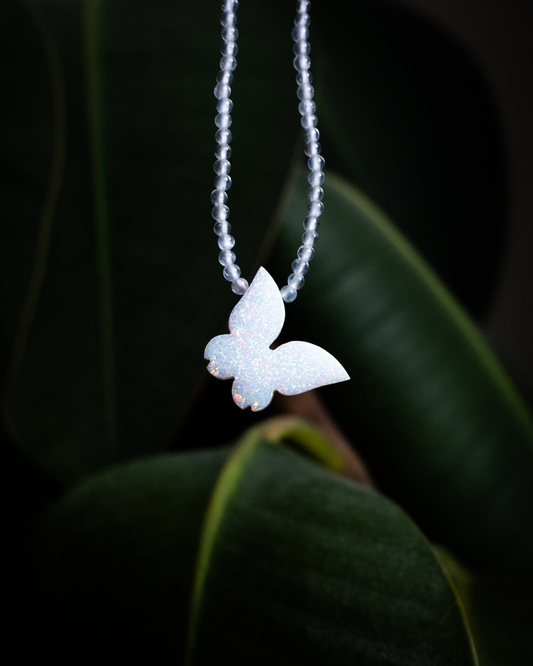 Angel Aura Opal Hand Carved Butterfly Beaded Necklace - The Healing Pear