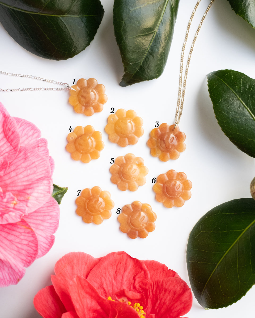 Yellow Agate Hand Carved Groovy Flower Necklace - The Healing Pear