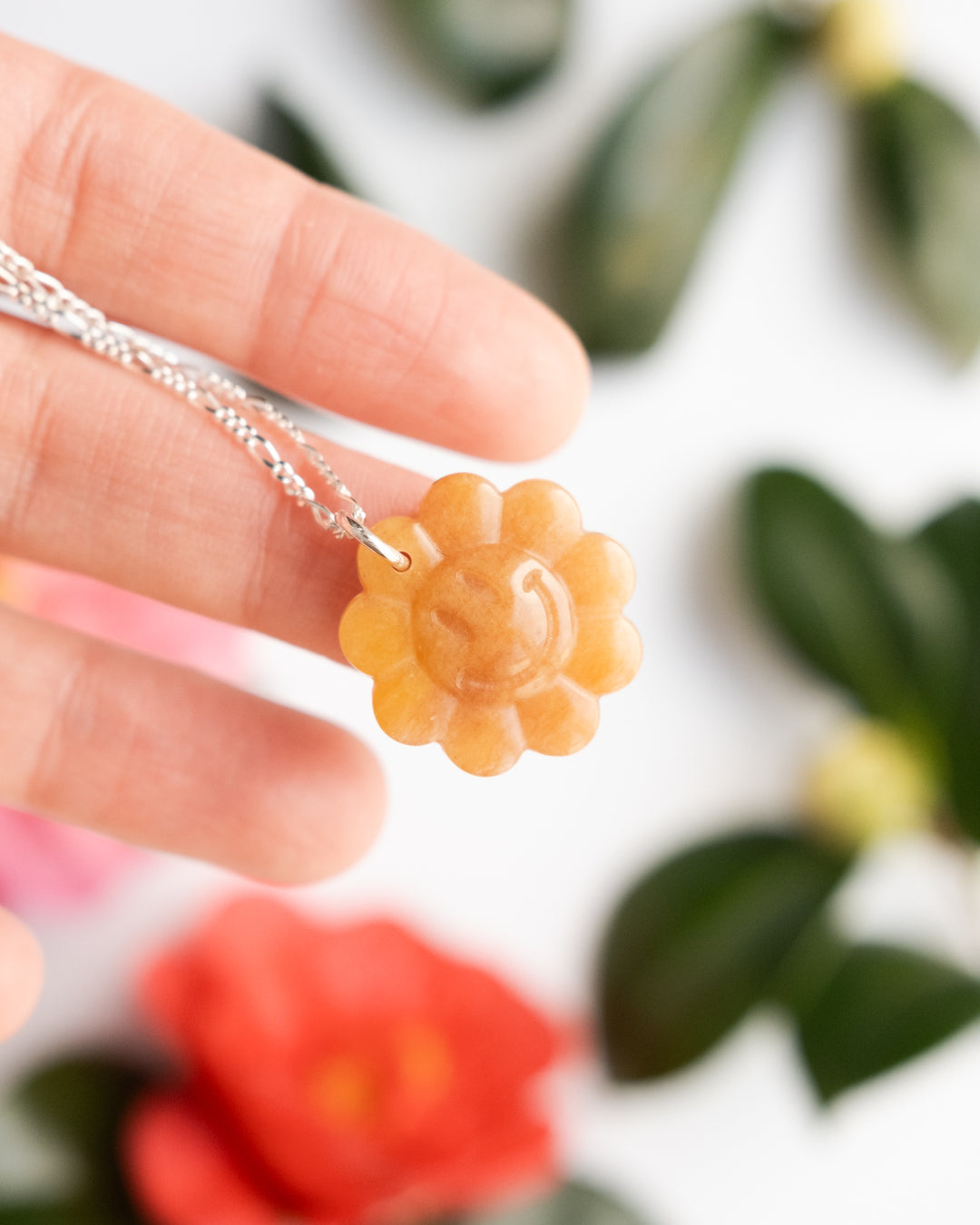 Yellow Agate Hand Carved Groovy Flower Necklace - The Healing Pear