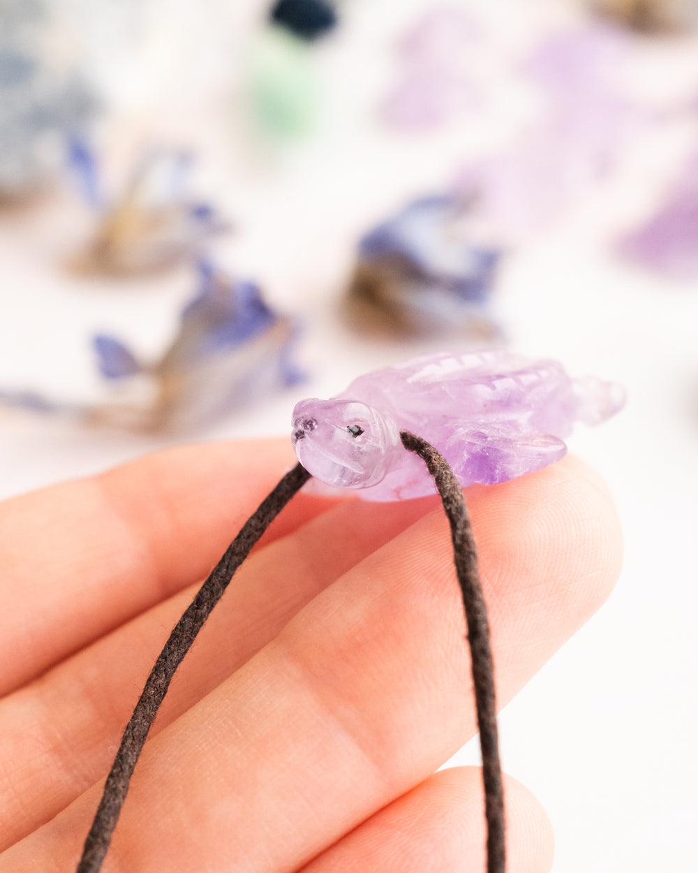 Small Amethyst Hand Carved Leatherback Sea Turtle Necklace - The Healing Pear