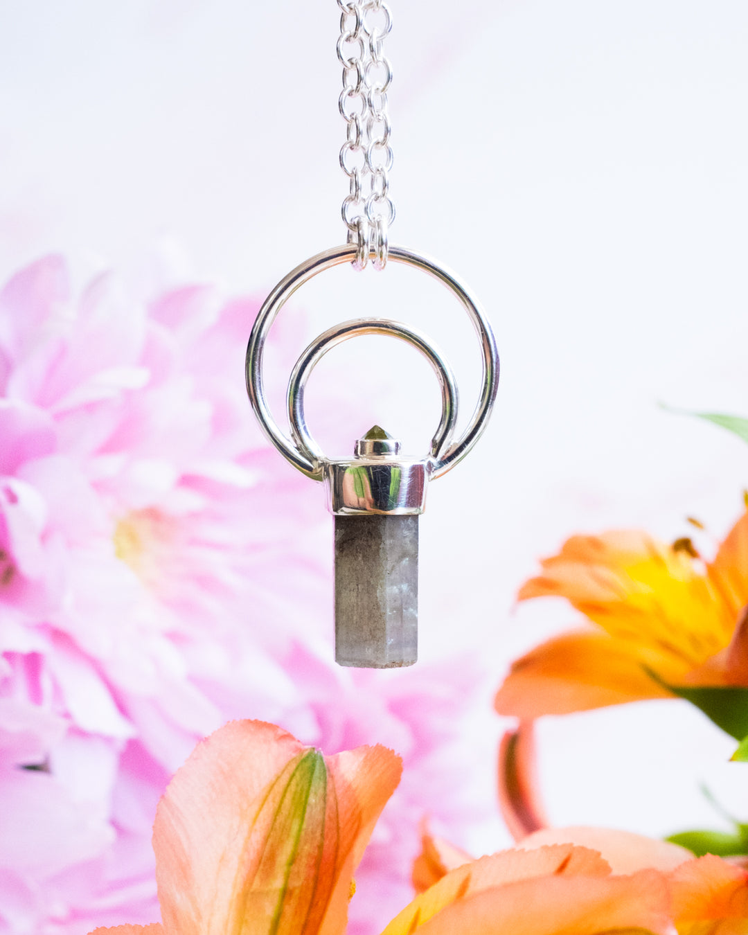 Aquamarine & Peridot Moon Bail Sterling Silver Necklace - The Healing Pear