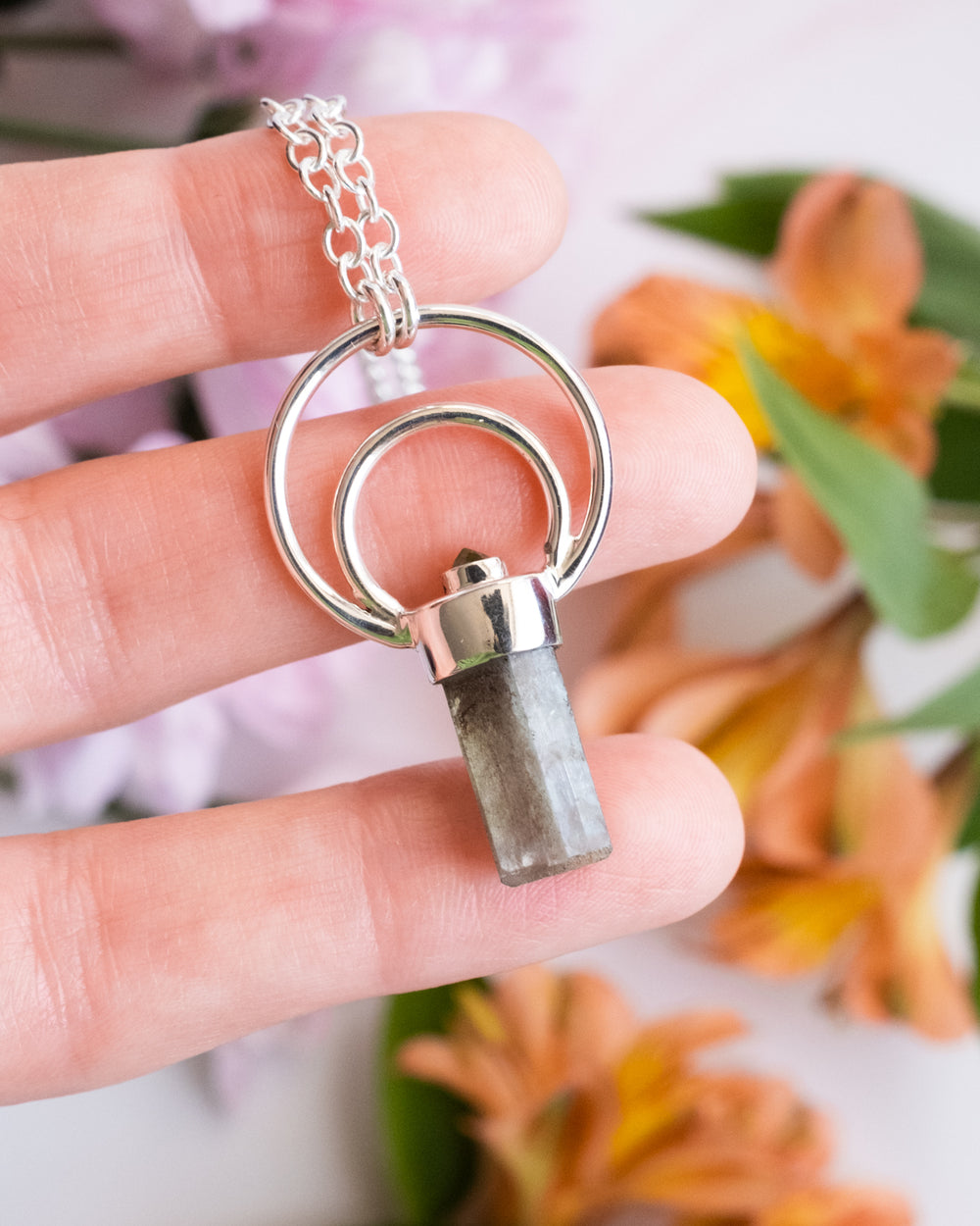 Aquamarine & Peridot Moon Bail Sterling Silver Necklace - The Healing Pear