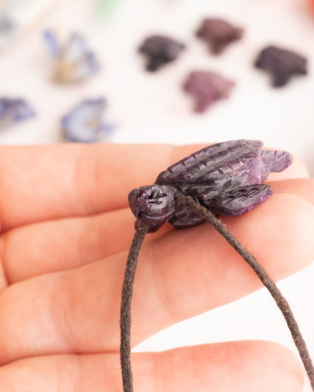 Small Atlantisite Hand Carved Leatherback Sea Turtle Necklace - The Healing Pear
