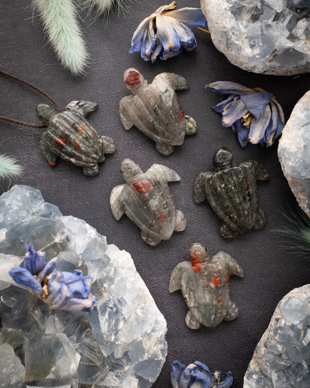 African Bloodstone Hand Carved Leatherback Sea Turtle Necklace - The Healing Pear