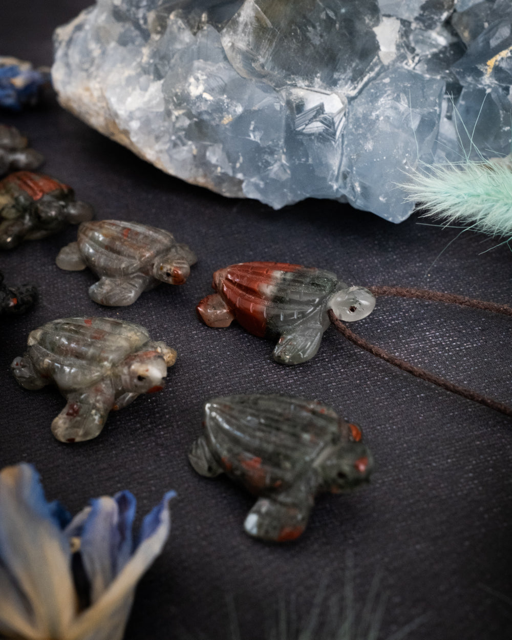 Small African Bloodstone Hand Carved Leatherback Sea Turtle Necklace - The Healing Pear