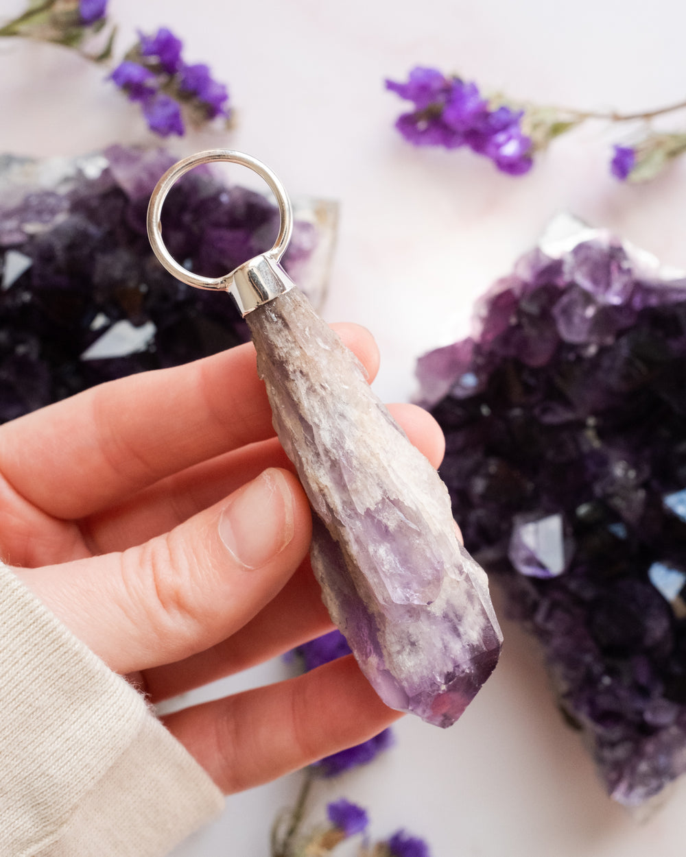 Dragon Tooth Amethyst Point Sterling Silver Necklace - The Healing Pear