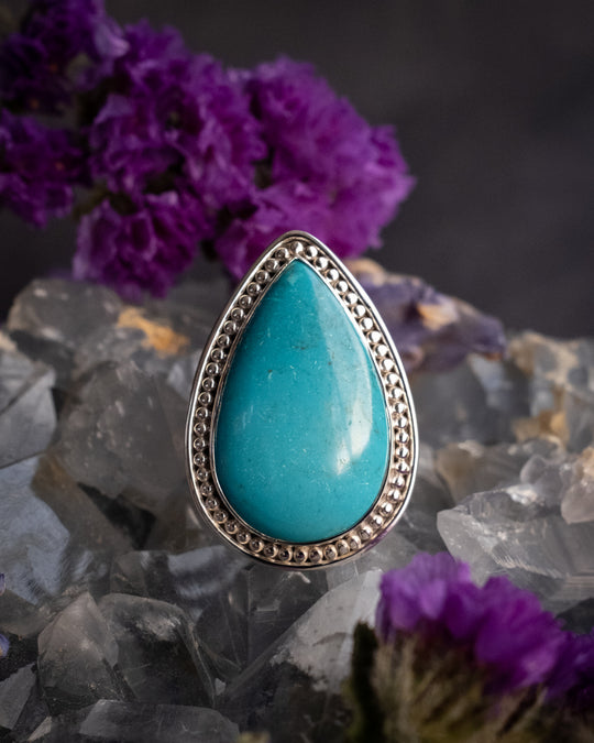 Namibian Chrysocolla Ring in Sterling Silver - Size 9 1/2 US / S 3/4 UK - The Healing Pear