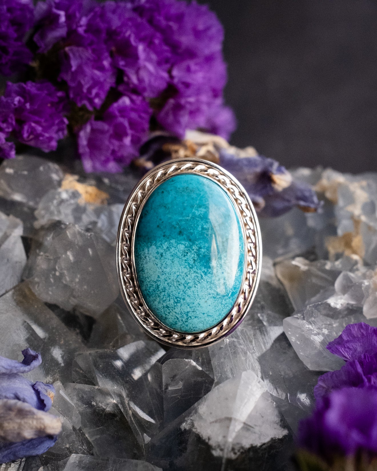 Namibian Chrysocolla Ring in Sterling Silver - Size 5 US / J 1/2 UK - The Healing Pear