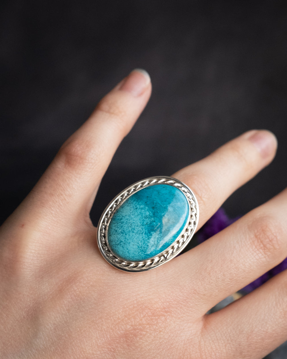 Namibian Chrysocolla Ring in Sterling Silver - Size 5 US / J 1/2 UK - The Healing Pear