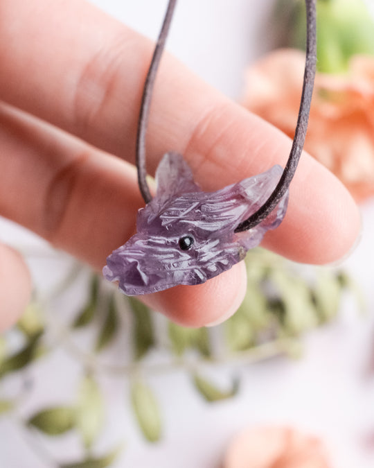 Small Rainbow Fluorite Carved Wolf Necklace - The Healing Pear