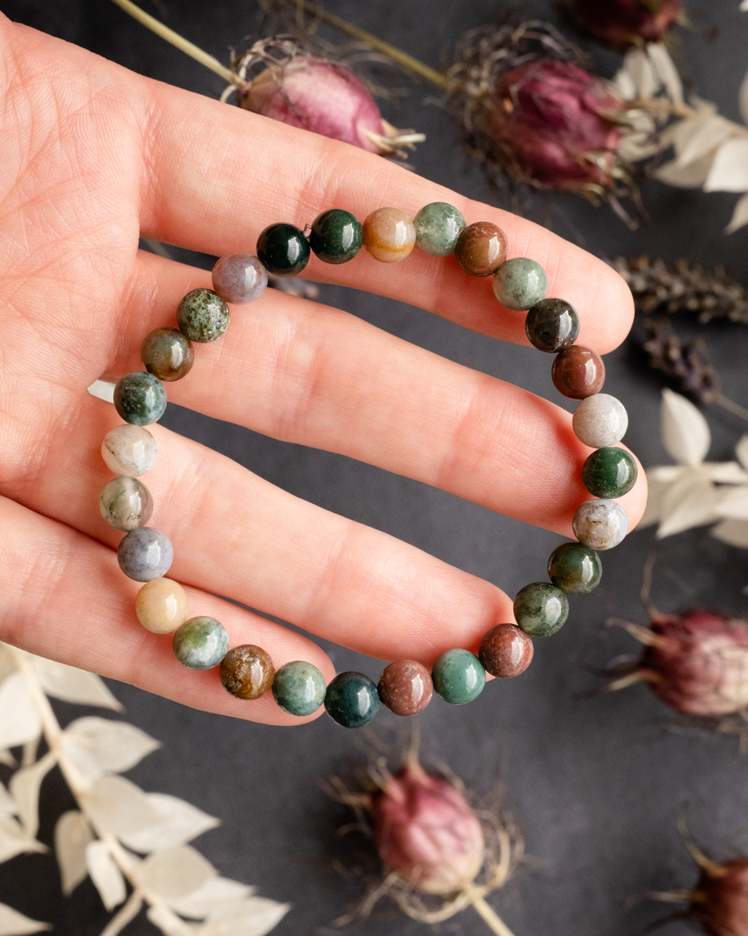 Indian Agate Round Bead Bracelet - The Healing Pear