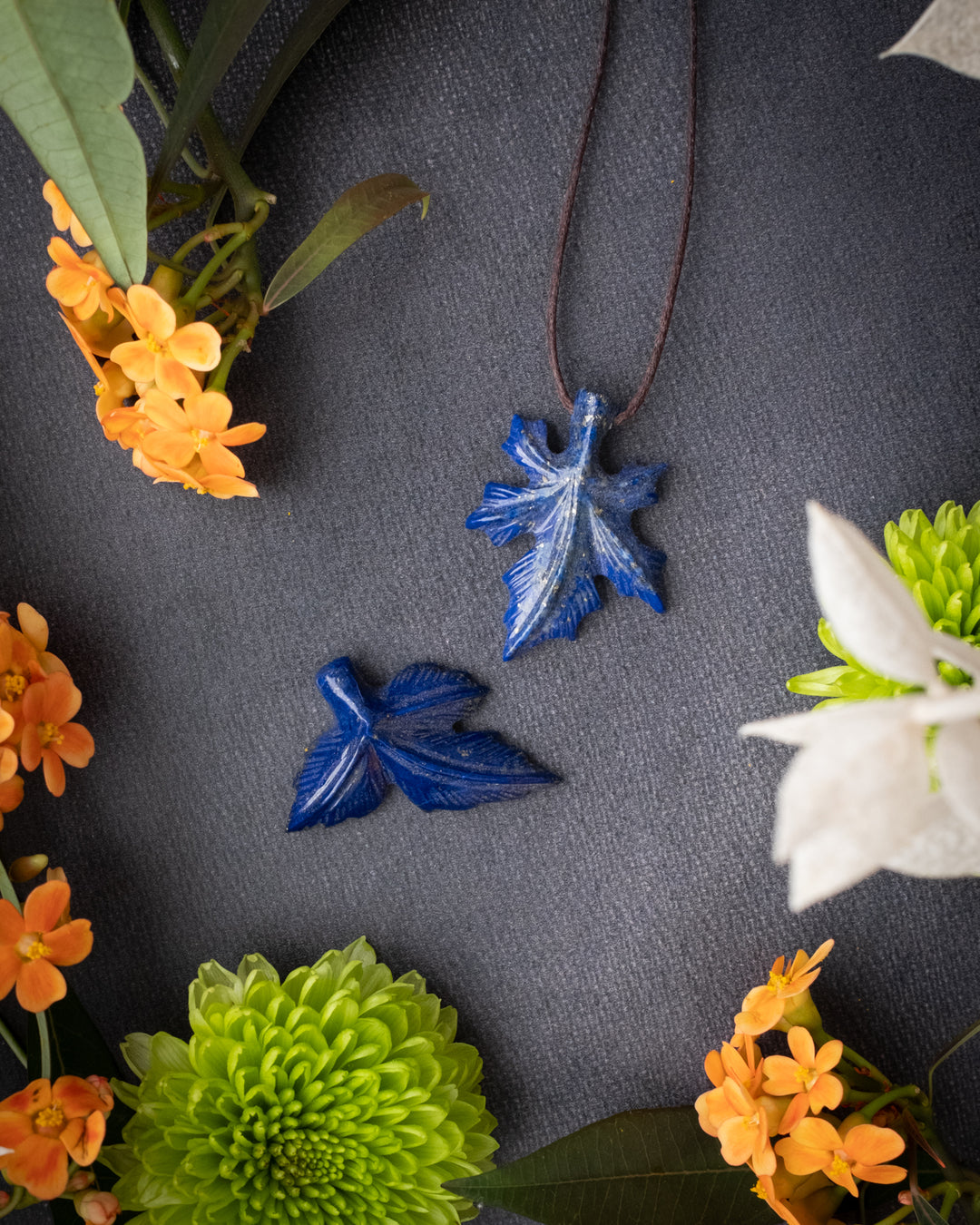 Lapis Lazuli Hand Carved Leaf Necklace - The Healing Pear