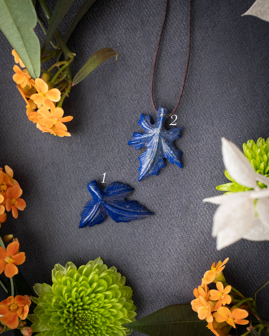 Lapis Lazuli Hand Carved Leaf Necklace - The Healing Pear