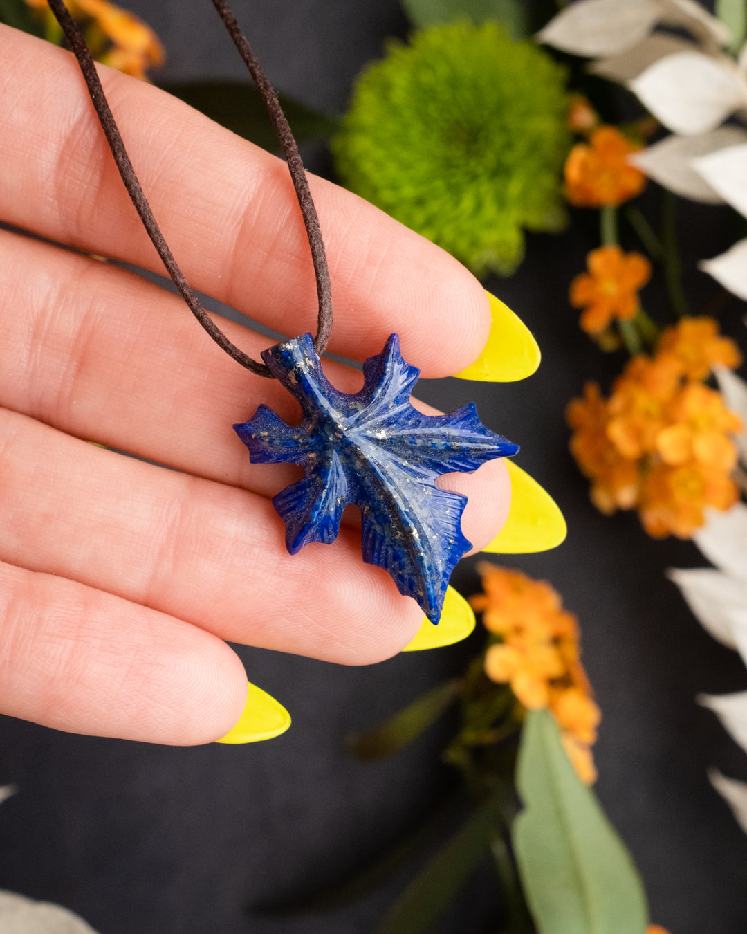 Lapis Lazuli Hand Carved Leaf Necklace - The Healing Pear