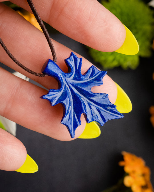 Lapis Lazuli Hand Carved Leaf Necklace - The Healing Pear