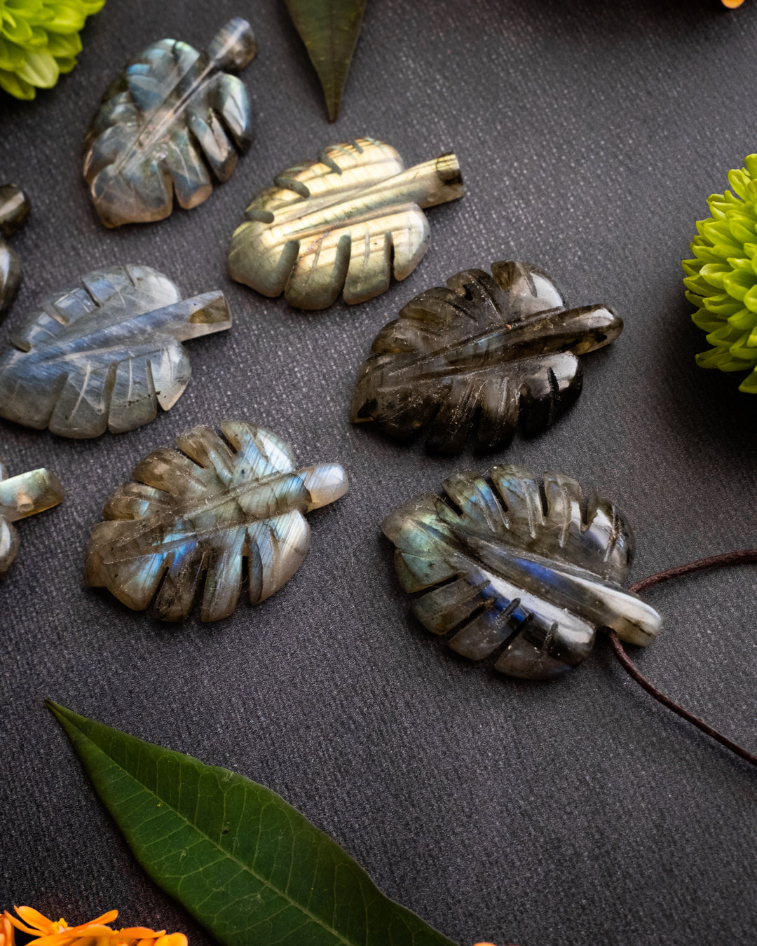 Labradorite Hand Carved Monstera / Cheese Plant Necklace - The Healing Pear