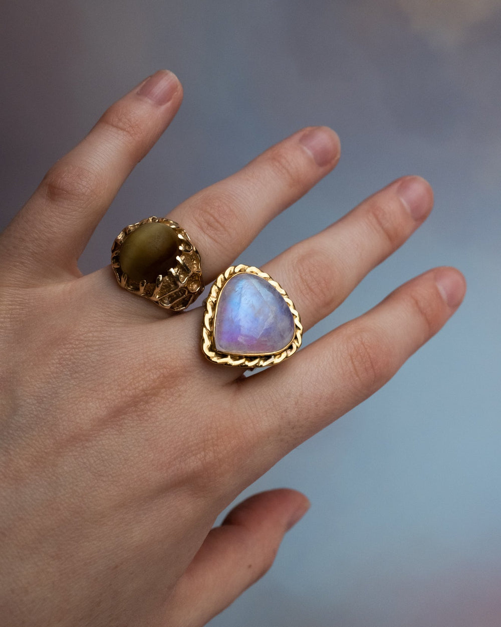 Pink Moonstone Twisted Ring in Gold Vermeil - Size 6 1/2 US / N UK - The Healing Pear
