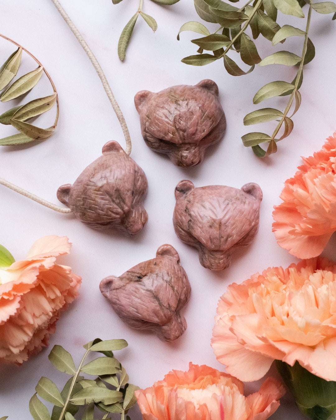 Rhodonite Hand Carved Bear Necklace - The Healing Pear