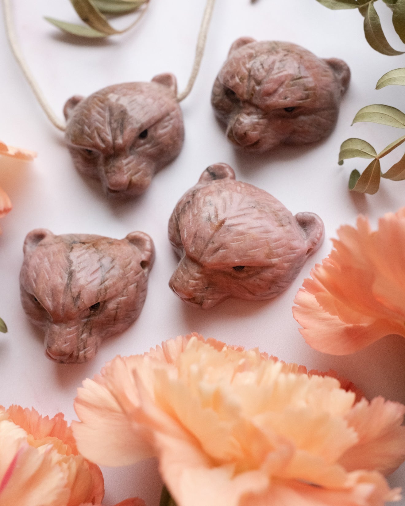 Rhodonite Hand Carved Bear Necklace The Healing Pear