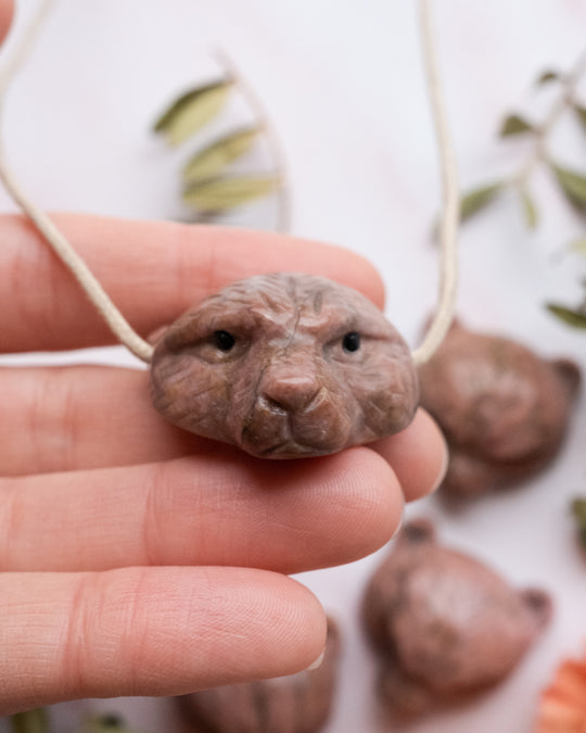 Rhodonite Hand Carved Bear Necklace - The Healing Pear