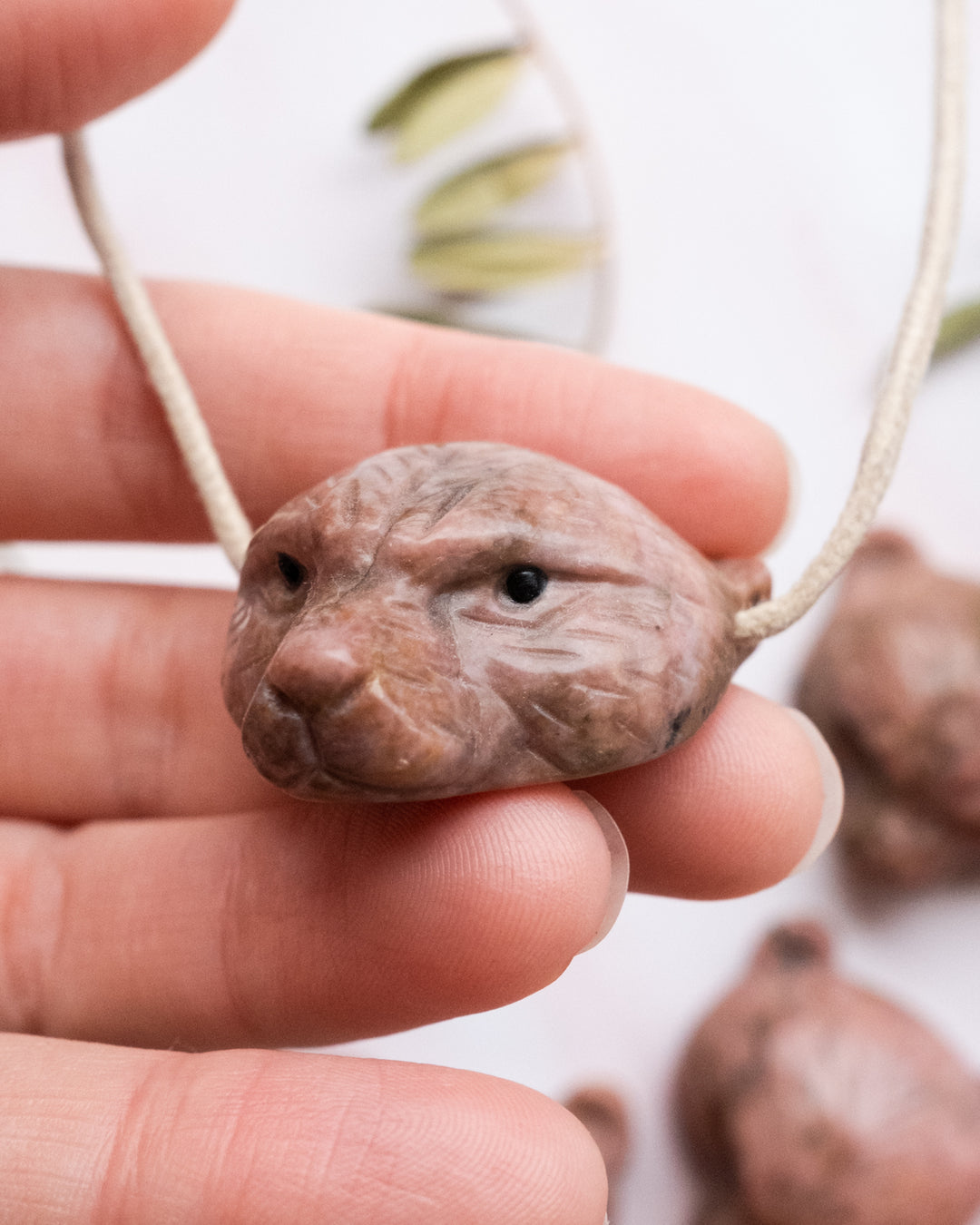 Rhodonite Hand Carved Bear Necklace - The Healing Pear
