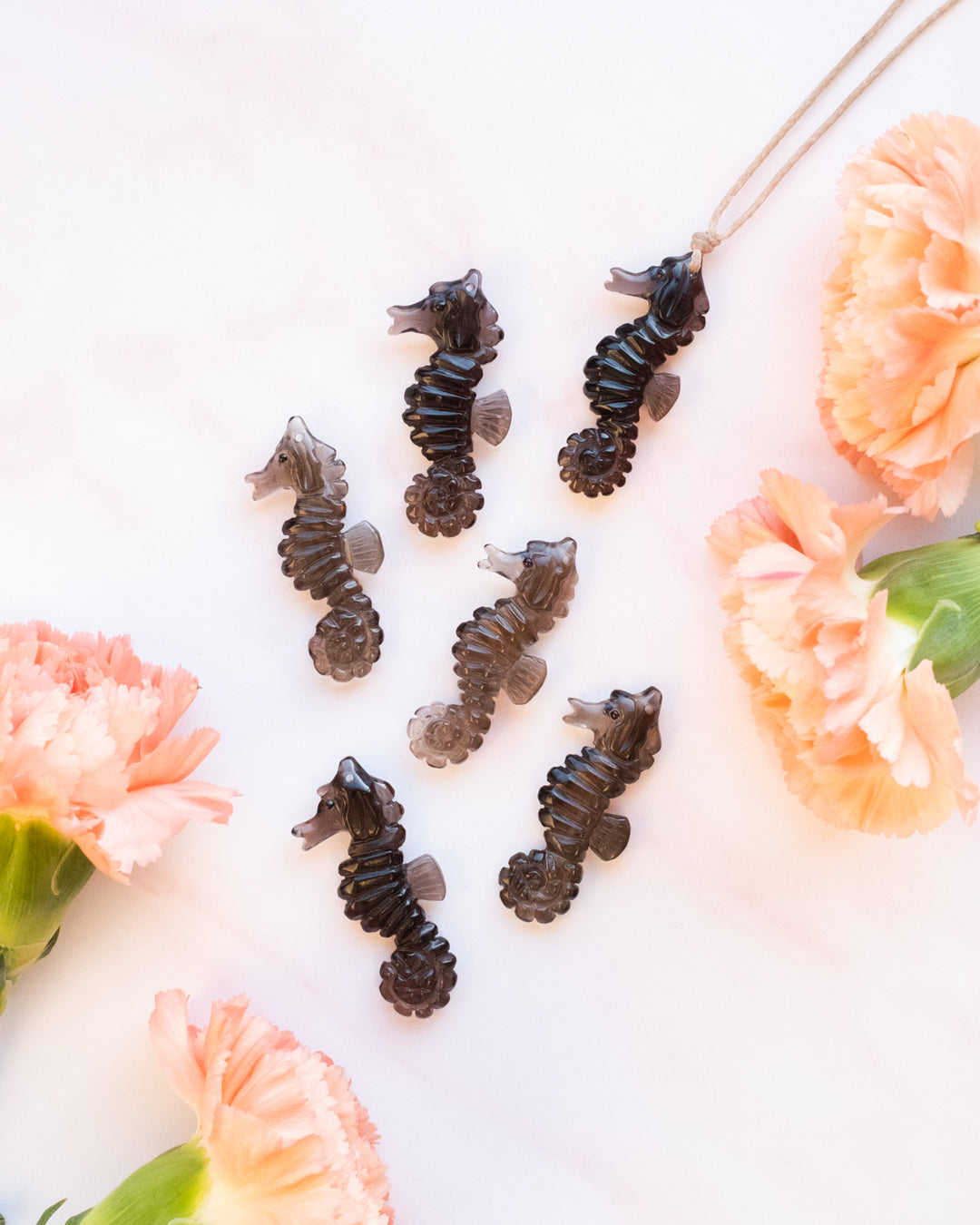 Smoky Quartz Hand Carved Seahorse Necklace - The Healing Pear