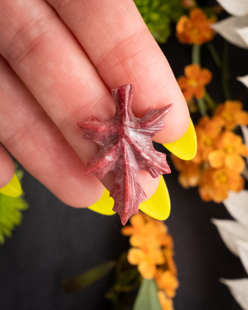 Thulite Hand Carved Leaf Necklace - The Healing Pear