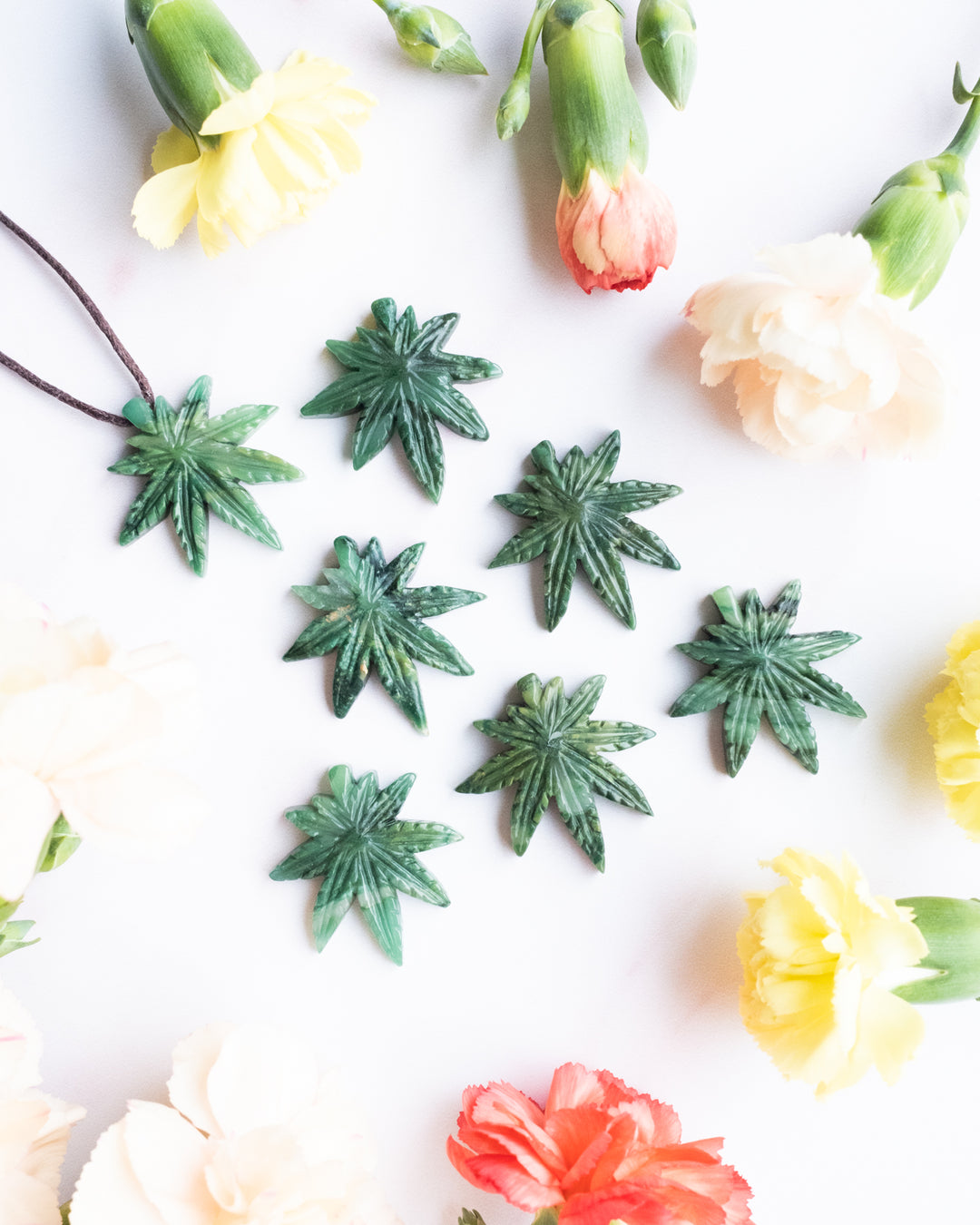 African Jade Hand Carved Hemp Leaf Necklace - The Healing Pear