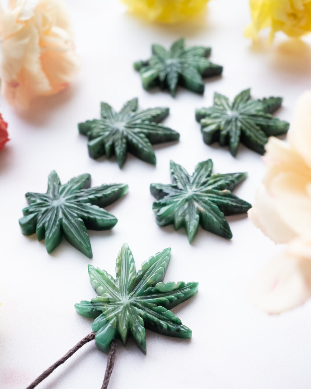 African Jade Hand Carved Hemp Leaf Necklace - The Healing Pear