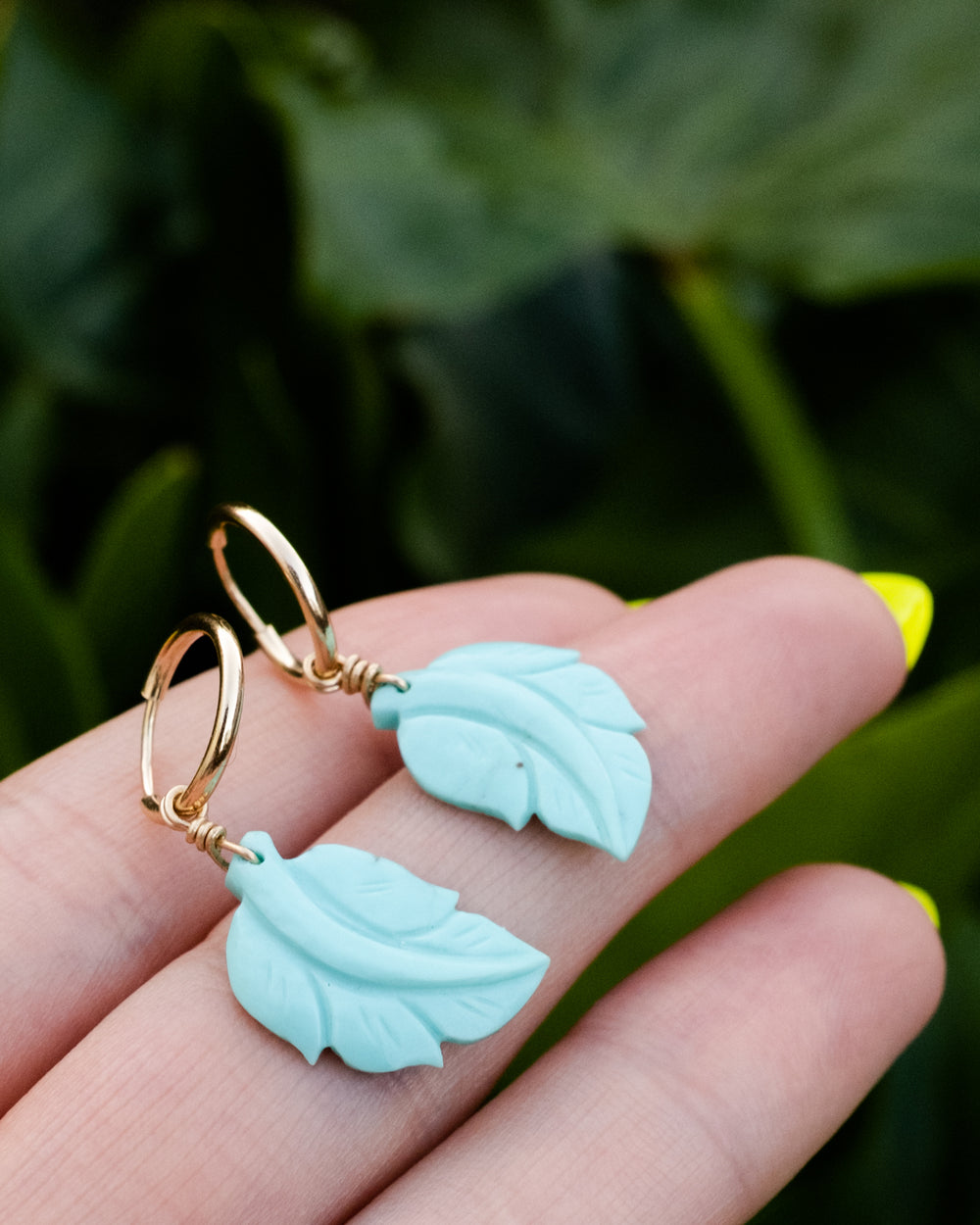 Arizona Turquoise Leaf Hoop Earrings in 14ct Gold Filled - The Healing Pear