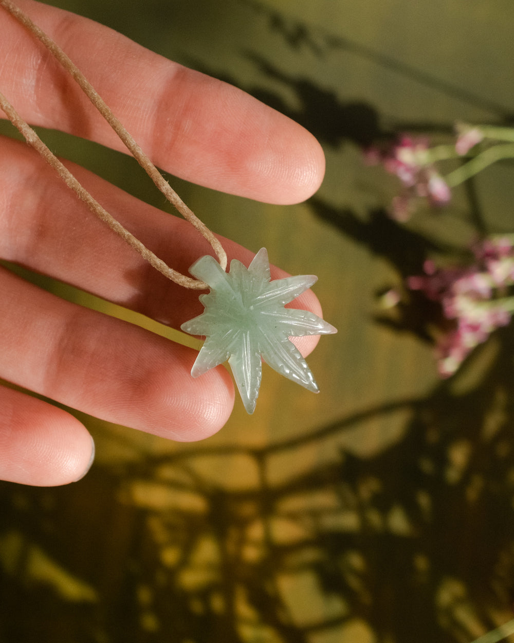 Aventurine Hand Carved Hemp Leaf Necklace - The Healing Pear