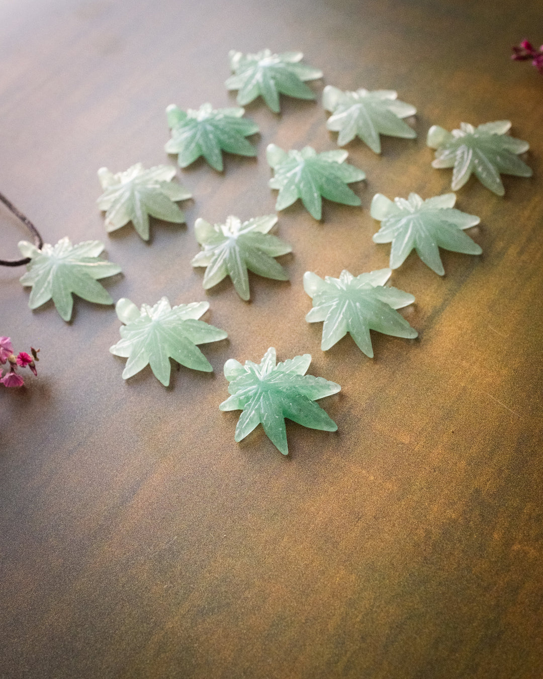 Aventurine Hand Carved Hemp Leaf Necklace - The Healing Pear