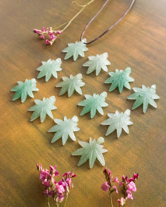 Aventurine Hand Carved Hemp Leaf Necklace - The Healing Pear