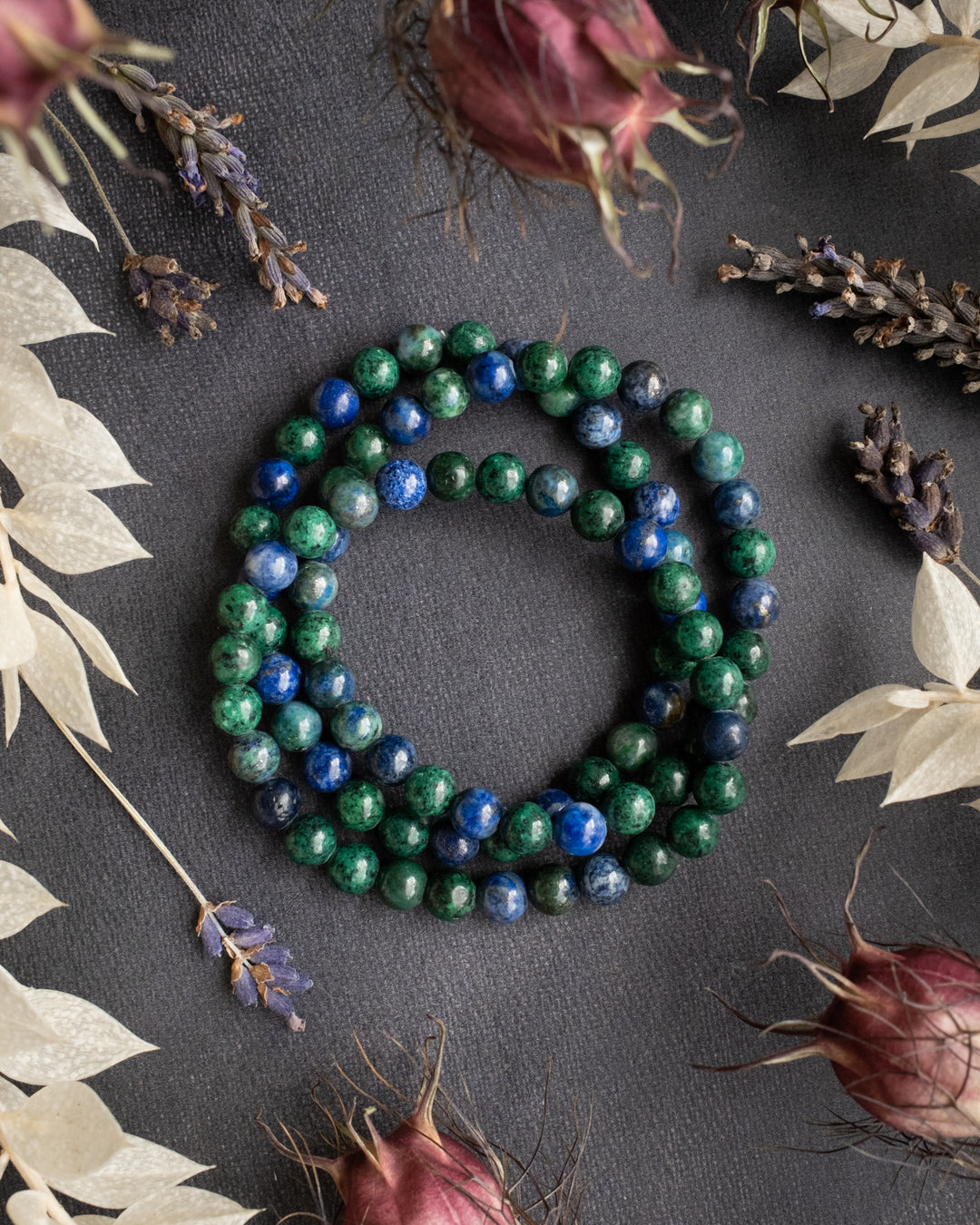 Azurite Malachite Round Bead Bracelet - The Healing Pear