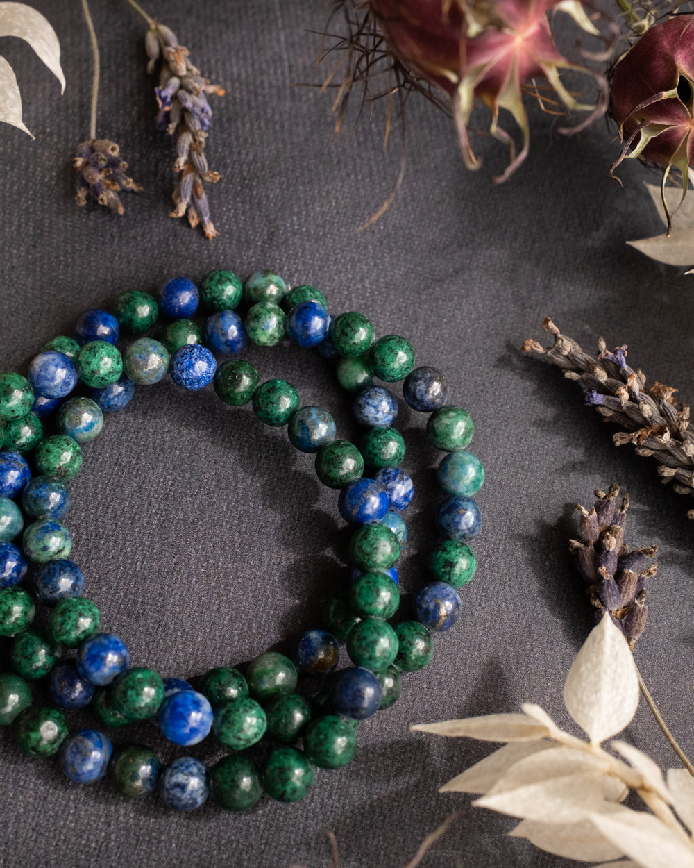 Azurite Malachite Round Bead Bracelet - The Healing Pear