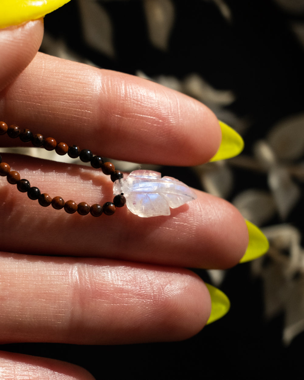 Mahogany Obsidian & Hand Carved Leaf Beaded Necklace - The Healing Pear