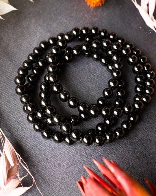 Black Tourmaline Round Bead Bracelet - The Healing Pear